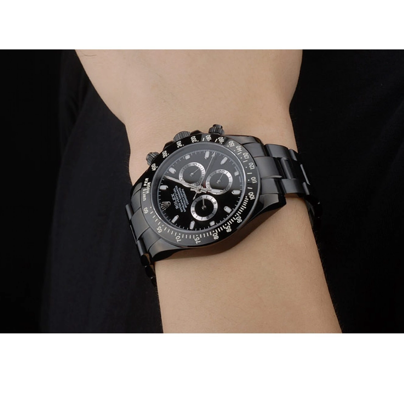 Aaa replica Black Rolex Ion Tachymeter Black Steel Stainless Black Dial Plated Strap Daytona 80247 0605